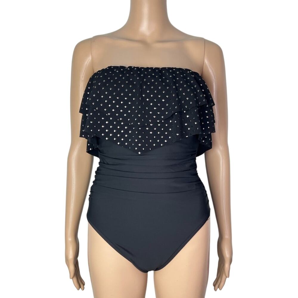 Magicsuit Stud Muffin Molly Strapless Flounce Bandeau Black One Piece Swimsuit